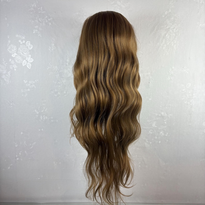 Full Lace Wig – Long Wavy Honey Brown, Human Hair Blend, Free Parting, Daily Wear Natural Look image 5