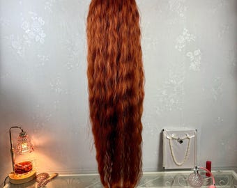 Daily wear WIG! Super Long Wavy COPPER Human hair Blend, Lace Front, Heat friendly