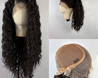 Daily wear WIG! Full lace with free parting, Long curly #2 Natural Black Human Hair Blend, Soft realistic heat friendly hair