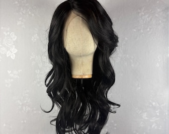 Daily WIG! 24” Long body wave Black Human Hair Blend, Lace Front heat safe realistic hair