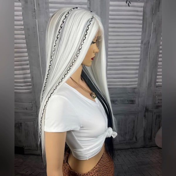 Christina Aguilera/Kylie Jenner white & black human hair blend wig (Made to order)