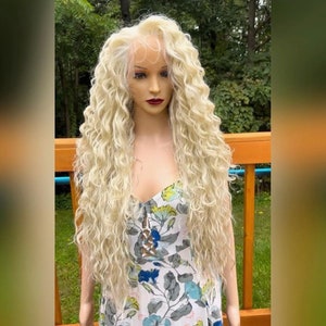 Daily WIG! Super Long curly Light BLONDE human hair blend, Lace Front free parting