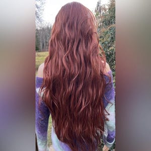 Peruka na co dzień! Super długa falowana Ombre COPPER Mieszanka włosów ludzkich, koronka z przodu