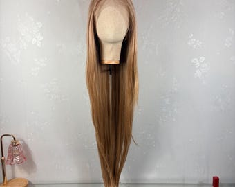 Peruca para uso diário! Peruca frontal de renda super longa de 40 polegadas, loira mel claro, mistura de cabelo humano | Aparência natural, pronta para usar