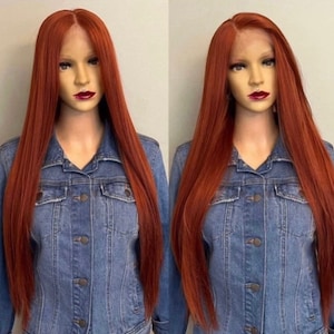 Daily WIG! Long straight COPPER Human Hair Blend Lace Front, alternate parting