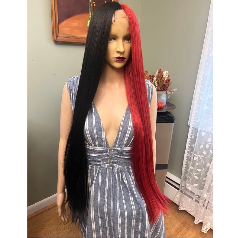 half red half black dress Emotive Fashion Asymmetrical Silk Blend Half Red and Half Black Dress