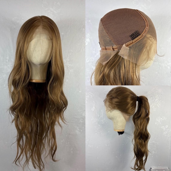Full Lace Wig – Long Wavy Honey Brown, Human Hair Blend, Free Parting, Daily Wear Natural Look