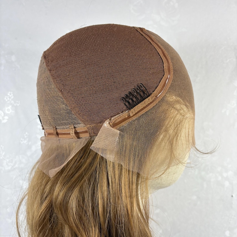 Full Lace Wig – Long Wavy Honey Brown, Human Hair Blend, Free Parting, Daily Wear Natural Look image 7
