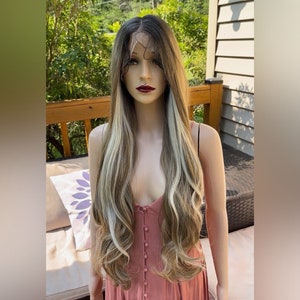 Daily WIG! Long wavy ash blonde mix, Human Hair Blend , Lace Front