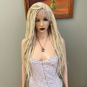 36&quot; Blonde Box Braided Wig: Human Hair Blend, 360 Lace Parting