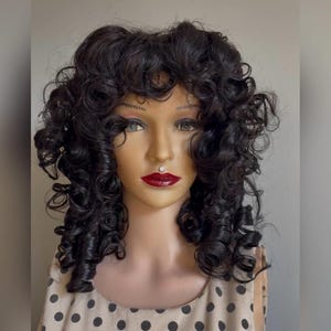 100% BRAZILIAN Daily WIG! bouncy curly black Human hair  bangs