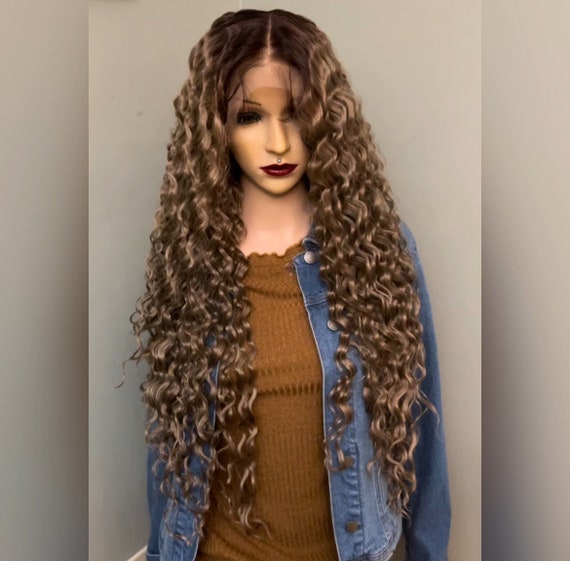 Lace Front Curly Ash Blonde Human Hair Blend Wig Ash Blonde Beach Waves Lace Front Wig: Long Curly Synthetic  main image 3