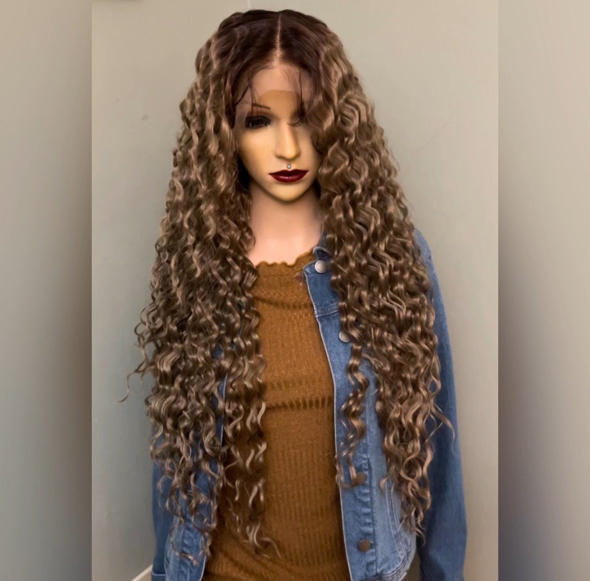 SAPPHIREWIGS Curly Synthetic Lace Front Wigs Long Deep Wave Wig Glueless  Pre Plucked Hairline White Gray 60# Kanekalon Wig Cosplay Party Daily  Makeup