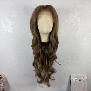 Daily wear WIG! Mushroom Brown Human Hair Blend Wig, Lace Front, Free Parting, Soft Wavy Style