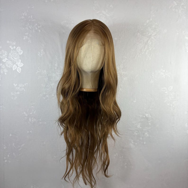 Full Lace Wig – Long Wavy Honey Brown, Human Hair Blend, Free Parting, Daily Wear Natural Look image 3