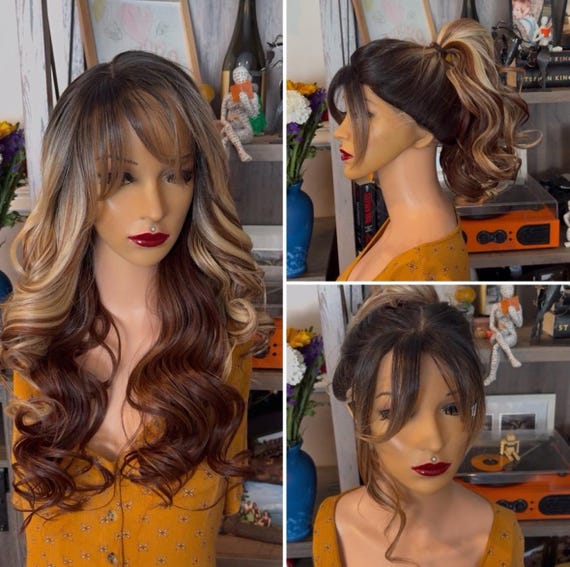 Long Wavy UPDO Wig – Daily WIG! Dark Roots Blonde & Brown  display picture 1
