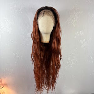 Peruca para uso diário! Super longa, ondulada, com ombré cobre, mistura de cabelo humano, com frente de renda, resistente ao calor.