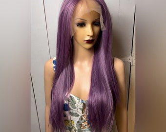 Daily WIG! Long straight Ash Purple, Human Hair Blend, Lace Front, Free Parting