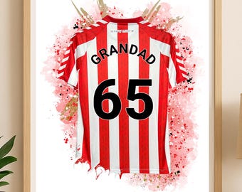 Impresión personalizada de la camiseta de fútbol del Sunderland / Regalo de cumpleaños para papá / Póster de arte mural para niños