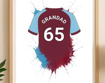 Impresión personalizada de la camiseta de fútbol del Burnley / Regalo de cumpleaños para papá / Póster de arte mural para niños