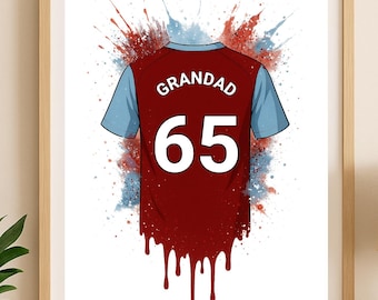 Impresión personalizada de la camiseta de fútbol del Aston Villa / Regalo de cumpleaños para papá / Póster de arte mural para niños