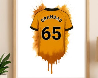 Impresión personalizada de la camiseta de fútbol del Wolverhampton / Regalo de cumpleaños para papá / Póster de arte mural para niños