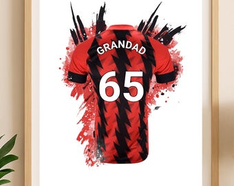 Camiseta personalizada del Bournemouth / Regalo de cumpleaños personalizado para papá / Cumpleaños infantil / Póster para niño o niña / Arte de pared para fans