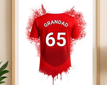 Impresión personalizada de la camiseta de fútbol del Manchester United / Regalo de cumpleaños para papá / Póster de arte de pared para niños