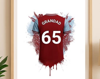 Camiseta personalizada del West Ham United / Regalo de cumpleaños personalizado para papá / Cumpleaños infantil / Póster para niño o niña / Arte de pared para aficionados
