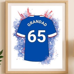 Personalised Glasgow Rangers Football Shirt Print | Birthday Gift for Dad | Kids Wall Art Poster 画像 1