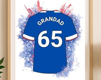 Impresión personalizada de la camiseta de fútbol del Glasgow Rangers / Regalo de cumpleaños para papá / Póster de arte mural para niños