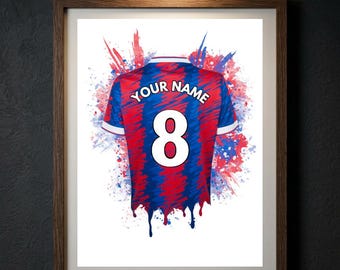 Personalised Crystal Palace FC Shirt Print, Custom Name Number Football Poster, Crystal Palace FC Eagles Gift for Dad Kids, Hammers Wall Art