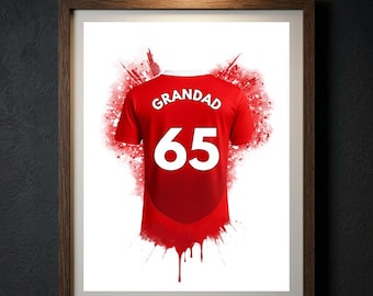 Personalised Manchester United Football Shirt Print, Custom Name Number Poster, Red Devils Gift for Dad, Old Trafford Wall Art