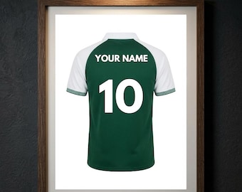 Personalised Hibernian Football Shirt Print, Custom Name Number Poster, Hibs Fan Gift for Dad, Easter Road Wall Art