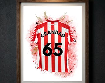Personalised Sunderland Football Shirt Print, Custom Name Number Poster, SAFC Fan Gift for Dad, Stadium of Light Wall Art