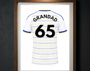 Personalised Leeds United Football Shirt Print, Custom Name Number Poster, Elland Road Wall Art, Gift for Dad Him