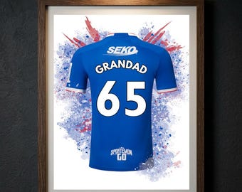 Personalised Glasgow Rangers Print | Football Shirt Poster, FC Fan Gift, Dad Wall Art