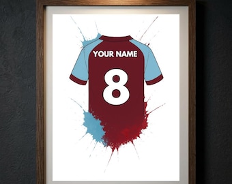 Personalised Burnley Football Shirt Print, Custom Name Number Poster, Clarets Fan Gift for Dad, Turf Moor Wall Art