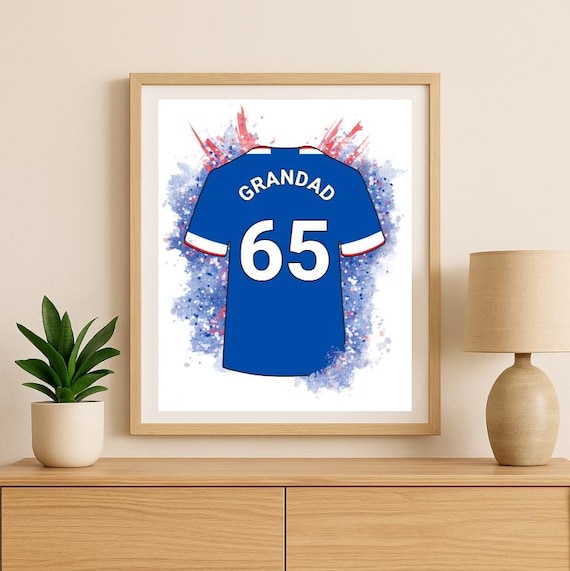 Personalised Glasgow Rangers Football Shirt Print | Birthday Gift for Dad | Kids Wall Art Poster