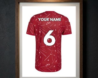 Personalised Liverpool Football Shirt Print, Custom Name Number Poster, Reds Fan Gift for Dad, Bedroom Wall Art