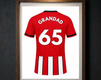 Personalised Sheffield United Football Shirt Print, Custom Name Number Poster, Bramall Lane Wall Art, Gift for Dad Him