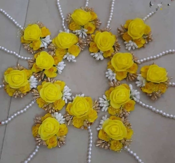 Pack of 14 Yellow Traditional Indian Pearl Gotta Patti Artificial