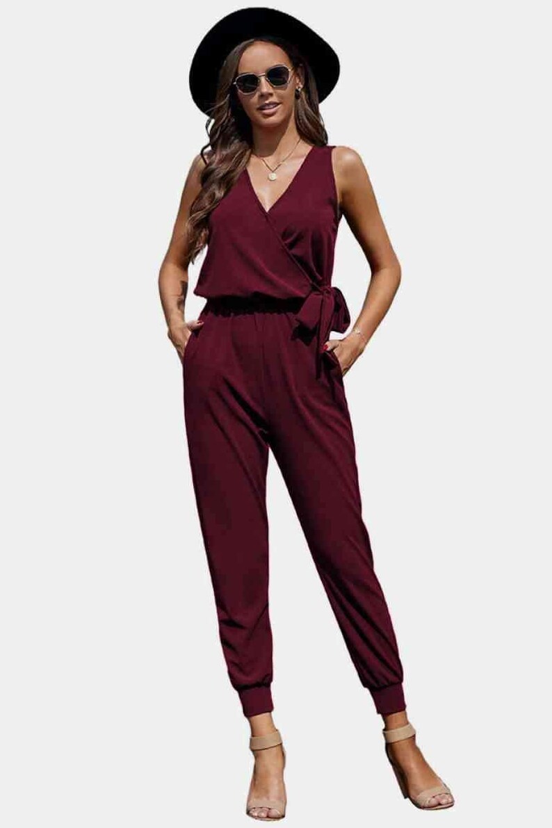 Solid V Neck Sleeveless Jumpsuit Etsy