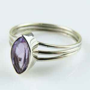 Genuine Amethyst, Marquise Ring, Sterling Silver 925, Gemstone Ring, Vintage Ring, Dainty, Thin Band, Petite Art Deco, Gift For Mom,