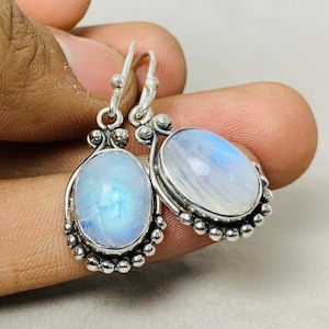 Rainbow Moonstone Stud Earrings – June Birthstone Jewelry – Celestial Crescent Moon Studs – Magical Post Earrings – Gift for Her