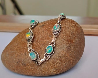 Natural Ethiopian Opal sterling silver bracelet, Welo opal bracelet, Real opal silver bracelet, opal bracelet, Minimalist, Gift for her