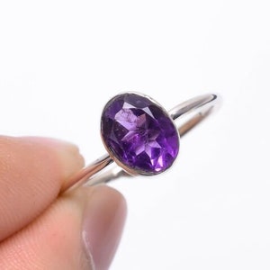 Natural Amethyst Faceted Ring, 925 Sterling Silver Ring, Handmade Silver Ring, Solid Silver Adjustable Ring, Gift for Her, Vintage Gift