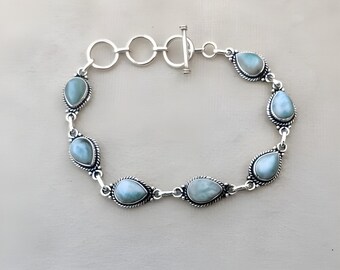 Dominican Larimar Bracelet, 925 Sterling Silver Bracelet, Handmade Bracelet, Natural Gemstone Bracelet, Women Silver Jewellery, Gift For Her