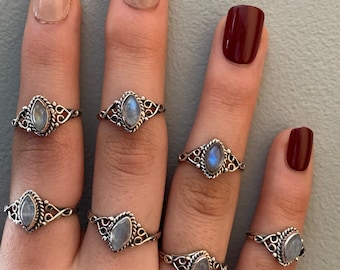 Rainbow Moonstone ring, Vine ring, Promise ring, moonstone jewelry, Moonstone rings, Sterling silver moonstone, Moon stone ring, Silver Ring