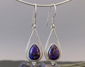 Orecchino turchese in rame ostrica, argento sterling 925, orecchino boho, orecchino pendente, regalo per damigella d'onore, orecchino con pietra multicolore, regalo per lei